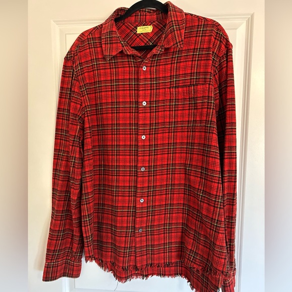 Frame women’s XL red plaid flannel shirt raw hem - Picture 7 of 7